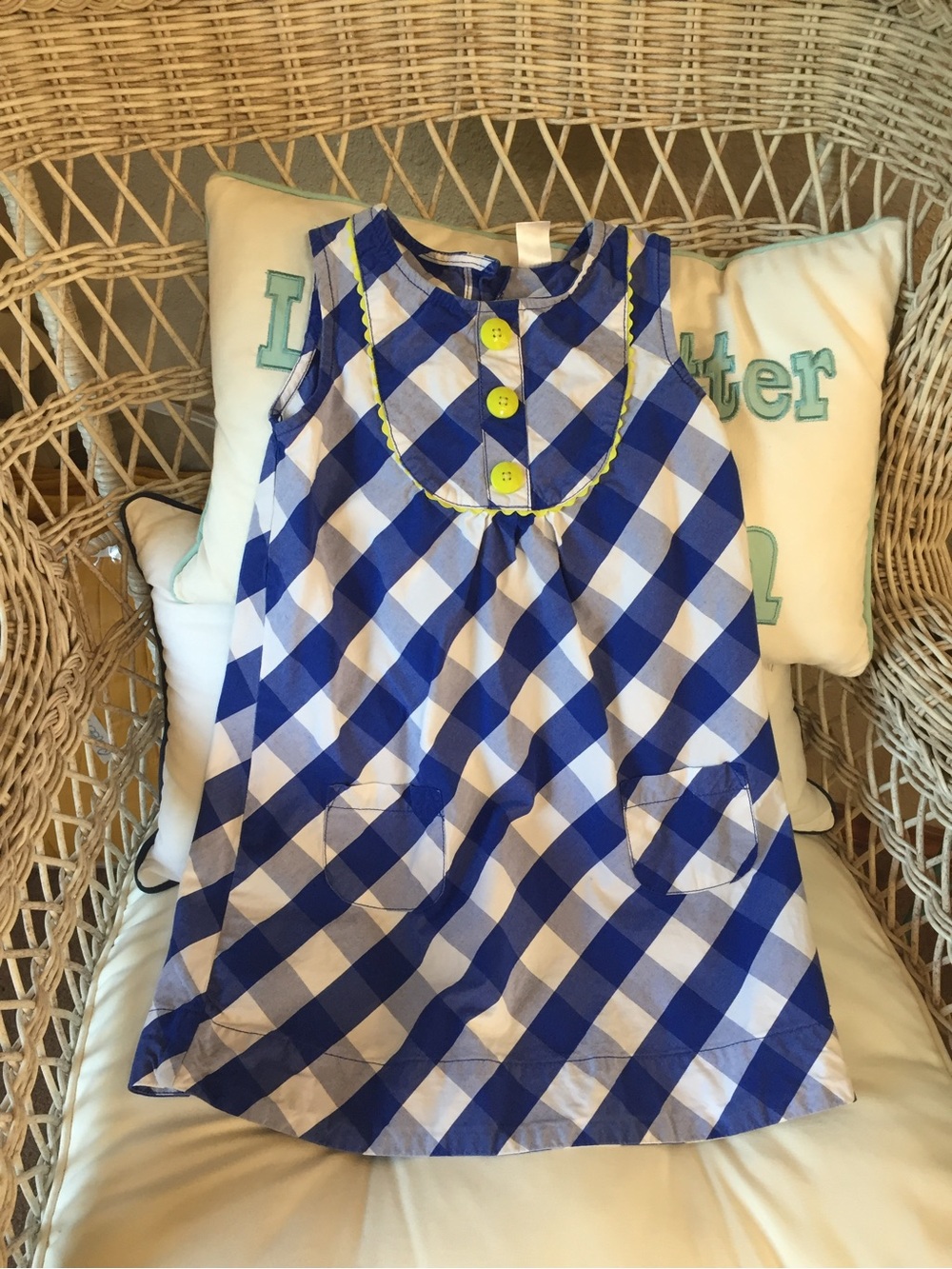 Carter's Blue and White Gingham Sleeveless Dress with Lime Buttons